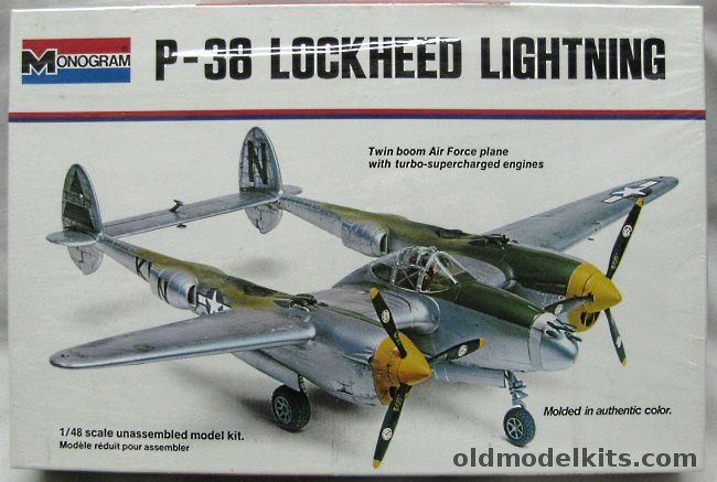 Monogram 1/48 P-38 Lockheed Lightning - P-38L / P-38M 2 Seat Night Fighter / P-38J / F-5 - White Box Issue, 6848 plastic model kit